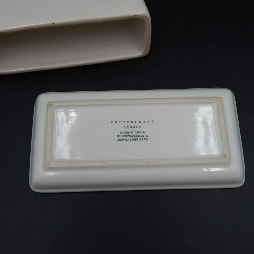 Pottery Barn Gobble Collection Turkey Butter Dish Porcelain Serveware